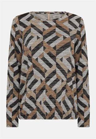 Soyaconcept - Langermet jerseytopp i svart / beige / mønstret for damer i størrelse S (38) - Cellbes