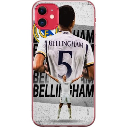 Yhteensopiva Puhelinkuori Apple Apple iPhone 11 Real Madrid jalkapallomotiivi Jude Bellinghamilla numero 5 paidassa, suuri seuraembleemi, vahva urheil