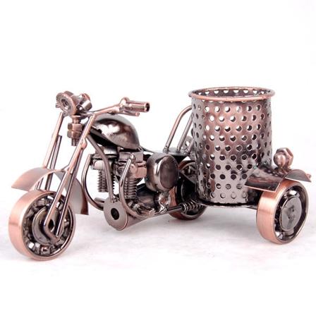 Kreativ pennholder i metall motorsykkelmodell blyantholder bronse