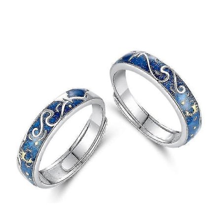 2 st Hjort Stjärnklar Himmel Par Ring Blå Stjärnklar Natt Justerbara Älskarringar Band För Kvinnor Män Valent