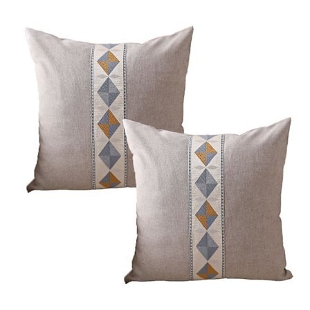 2 stk. Geometrisk broderi etnisk stil linned moderne enkel pyntepude gul 45*45cm