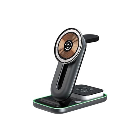 4-i-1 Trådlös Laddare Trådlös Laddare för Smartphone Stödjer Snabbladdning Upp till 15W Type-C Port Nattlampa för