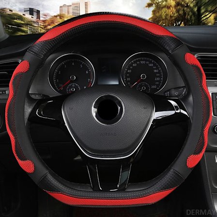 (D-formad Röd) Rattmuff för Skoda Octavia A5 A7 Rapid Spaceback Fabia Kodiaq Superb YETI Karoq Kamiq 2005-2019