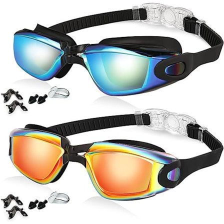 Simglasögon med utbytbar näsbrygga - 2-pack anti-imma och vattentäta simglasögon för vuxna män och kvinnor
