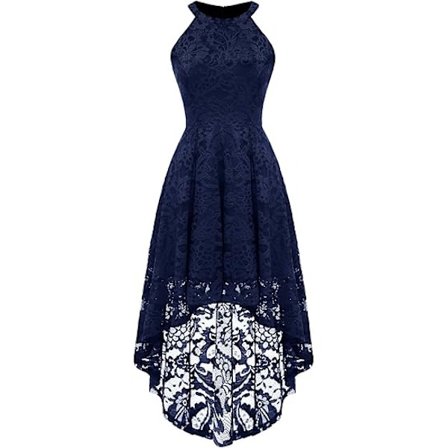 Halterneck Cocktailkjole til Kvinder med Blomsterblonde Hi-Lo Brudepigekjole