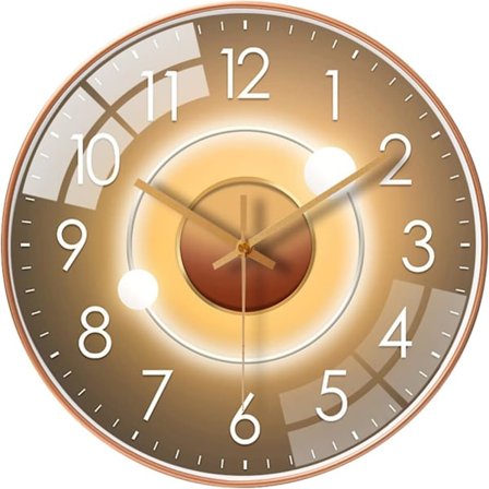 12 tum rund ljudlös väggklocka, stora siffror modern kvarts batteridriven tyst väggklocka (Planet Gold)