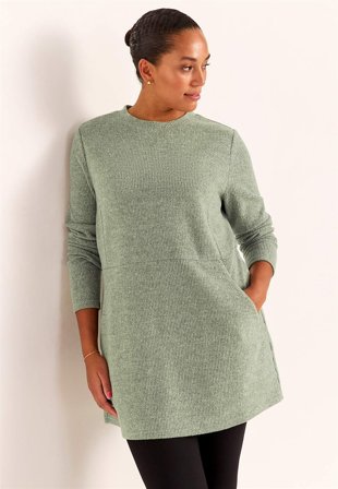 Cellbes of Sweden - Supermyk tunika med lommer Beata i kakigrønnmelert for damer i størrelse 46/48