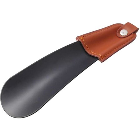 Skohorn i metall 16cm, läderremhandtag, perfekt för resor, klassisk herrtillbehör