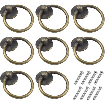 8 stk Vintage Skuffegreb Skabsknap Runde Skabgreb Skuffe Ringknapper Ring Skab Trækgreb Antik Zink Legering Til Køkken Kommode Dør