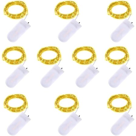 10-pakning Led-lyskjede - 2m 20 LED-er batteridrevet kobbertråd vanntett lysslynge for feriebryllupsfest jule-DIY innendørs utendørs dekorasjoner, 