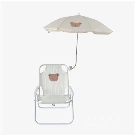 Ins Folding Camping Stol med Parasol Mål: H.50 x L.30 x D.37 cm + Parasol Ø 68 cm for Barn, Hvit KLB