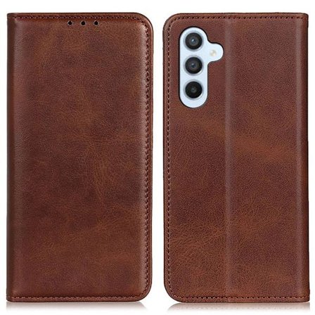 Lompakko-style Aitoa Nahkaa Läppäkotelo For Samsung Galaxy S24 - Kahvi