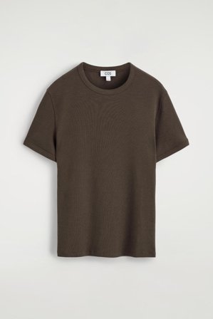 COS Slim Ribbed Cotton T-Shirt in Brown - Men