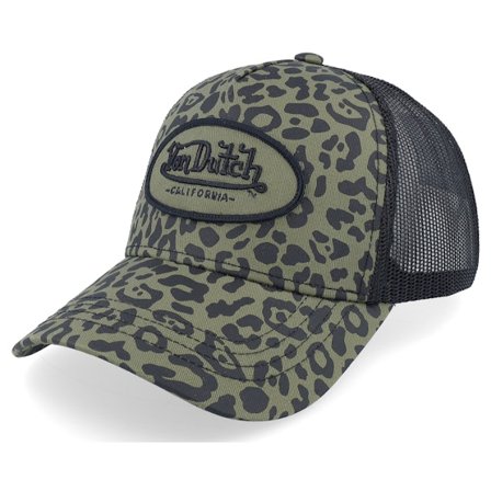 Von Dutch - Grønn trucker Caps - Oval Patch Black/Leopard Trucker @ Hatstore