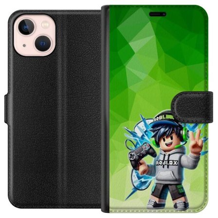 Kompatibelt Lommeboketui til Apple iPhone 13 mini Roblox-inspirert gamerfigur med headset, håndkontroll og energiske effekter mot grønn bakgrunn