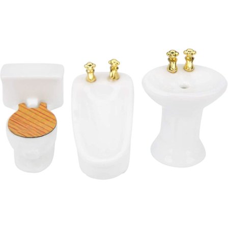 3-delad 1:24 dockhusbadrumsmöbelset, simulerad keramisk toalett handfat set (vit)