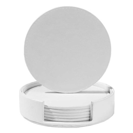 Hvide glas baserer hvid pu læder 6-pakke med holder