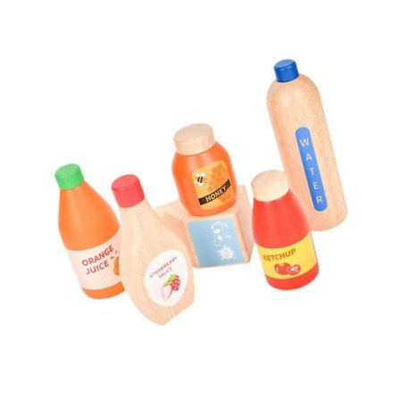 6 Deler Drikkesett i Tre Små Matvarer Leker i Tre for Barn Småbarn