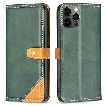 BINFEN tvåfärgat läder iPhone 12 / iPhone 12 Pro fodral - Grön
