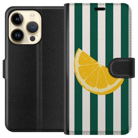 Kompatibelt Plånboksfodral till Apple Apple iPhone 15 Pro Citronmönster gul citrusfrukt sommar köksmönster retrodesign tapet inspiration fräsch s