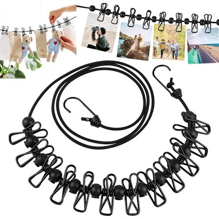 Udendørs tøj tørrestativ, vasketøjssnor, vasketøjssnor strammer til udendørs rejseferie camping med 12 clips bøjler frakkeholdere 180-340cm justerbar