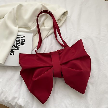 Dame skuldertaske med sløjfe, stilfuld lille underarmstaske, sød afslappet let stofpose med justerbare skulderstropper (FMY) Rød