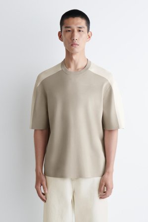 COS Men's Mesh-Panel Knitted T-Shirt in Beige