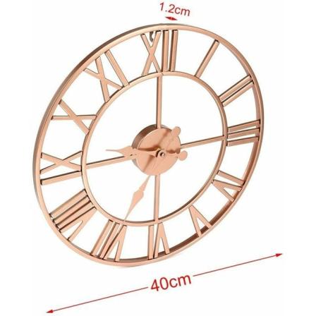 Tyst romersk väggklocka 40 cm metall, roséguld och öppen koppar, heminredning, vardagsrum enkel design