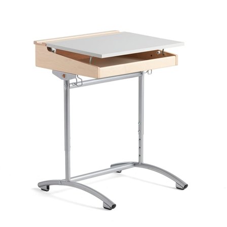 Height-adjustable school desk ACCESS, 650x550 mm, silver, grey laminate