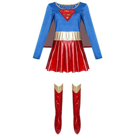Caraele Plus Size Halloween-kostyme Sexy Supergirl-kostymesett Cosplay Pu Leather Superman-kostyme