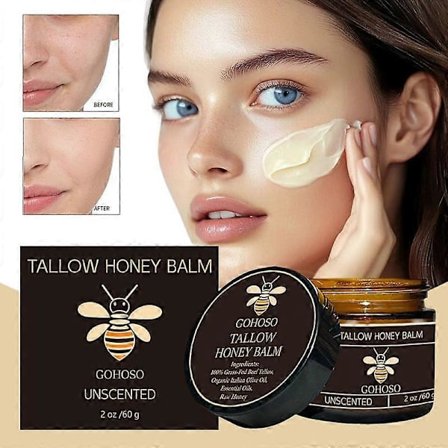 Oksefedtcreme 60g, Oksefedt Hudpleje, Oksefedt- og Honningbalsam, Creme med Oksefedt fra Græsfodret Kvæg, Anti-aging Fugtighedscreme med Oksefedt til 