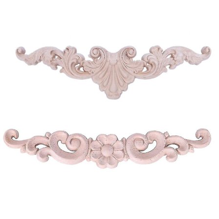 2 stk. Træskåret hjørnepålæg Applique rammeindretning møbelhåndværk, 20 x 5 cm & 16 x 3 cm