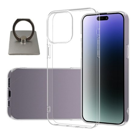 iPhone 15 Pro Skal & Fyrkantig Fingerhållare - Skydd och Komfort - Silver