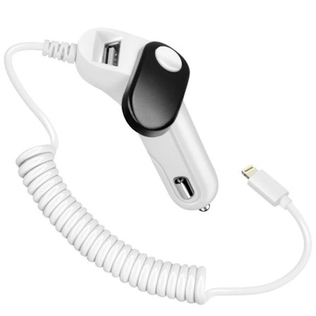 Laddare Cigarettehållare Bil Integrerad Lightning-kabel Tvinnad 1m Vit