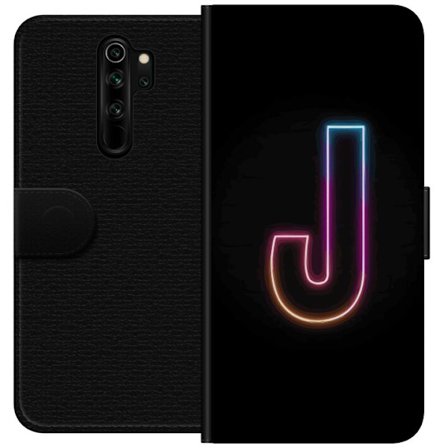Kompatibelt Lommeboketui til Xiaomi Xiaomi Redmi Note 8 Pro Minimalistisk neonbokstav J i fargeskiftende lys mot svart bakgrunn