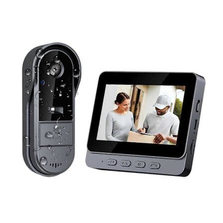 Trådløs ringeklokke med 1080P vanntett utendørskamera, 4,3" skjerm trådløs videodørtelefon, 170 graders visningsvinkel familie videointercom, 