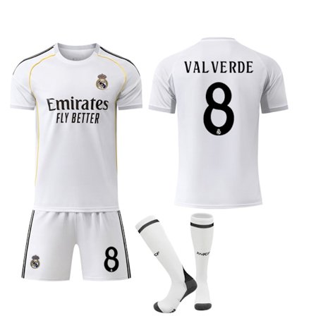 25-26 Real Madrid CF Hjemmebanetrøjer NO.8 VAL VERDE Børn Voksen Fodboldudstyr med Sokker