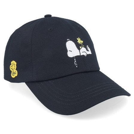 Capslab - Black - unconstructed - Cap - Snoopy & Woodstock Black Dad Cap - Hatstore