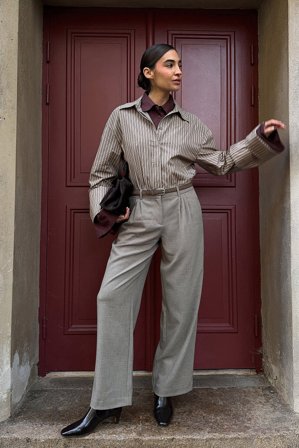 NA-KD Pantalon de tailleur large à taille mi-haute - Pantalon cigarette - Gris - EU 36