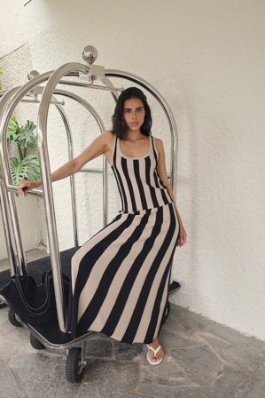 NA-KD Knitted Stripe Midi Skirt - Strikkede nederdele - Stripe - S (EU 34-36)