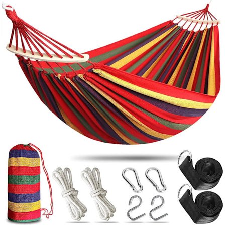 Hage Hengekøye med Trestang, Bærbar Komfortabel Hengekøye med Belte Tilbehør, Bæreveske for Innendørs/Utendørs Terrasse Hage Strand