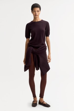 Soft Goat - Short sleeve crewneck - Women cashmere sweater - S - Midnight Plum