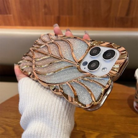 Skal för iPhone 17 Pro Max Guld | Löv + Gradient Glitter Papper