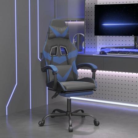 Vidaxl Gamingstol Med Fotstöd Svart Och Blå Konstläder Svart