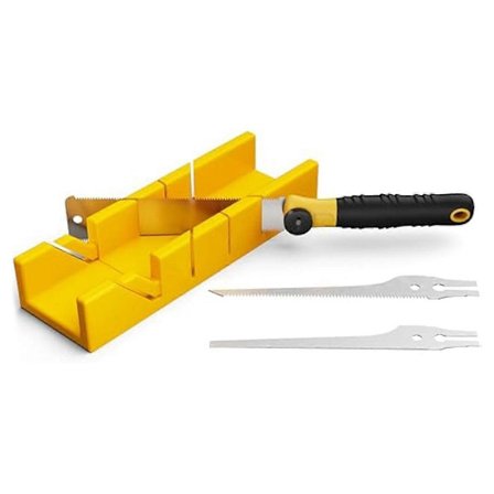 Gjærkasse og sagsett, håndsag for treskjæring, trebearbeidingsverktøy for gjærings- og skråsnitt med 3 Re