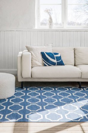 Géometrique London Tapis - Bleu/Blanc Écru 160X230 Laine