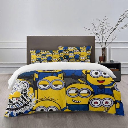 Sengetøy sett XU181 Minions Sengetøy Tegneserie Dynetrekk Lett 3-delt Sengesett (1 Dynetrekk og 2 Putetrekk) PW181