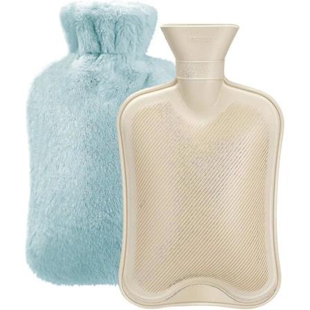 Varmeflasker, 2l stor flaske med myke, fluffy trekk for menssmerter, fuskepelspose,