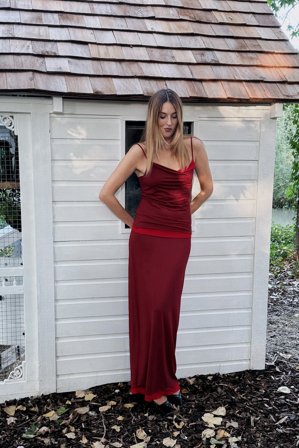 Camille Charriere x NA-KD Maxikjol med låg midja - Maxikjolar - Burgundy - XS (EU 32)