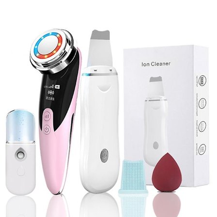 Ultrasonic Skin Scrubber Pore Cleaner 2+4 Kit Facial Ion Shovel Deep Face Cleaning Sonic Peeling Device Kit Blackhead Remover